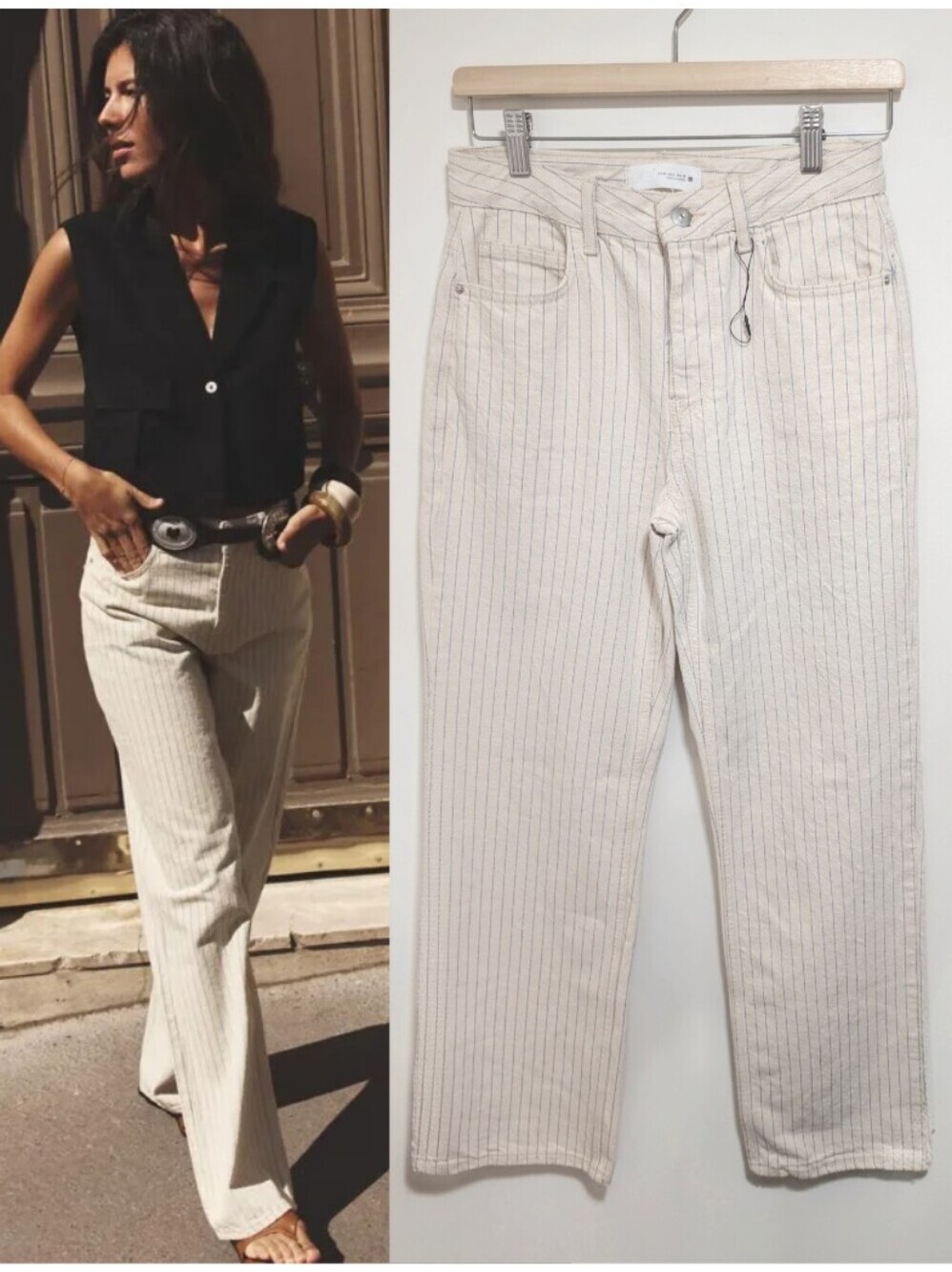 Zara | High-waisted striped straight-leg jeans